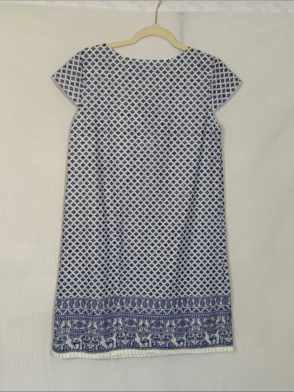 Tori Richard Shift Dress Size 6 Blue And White Print 100% Cotton EUC